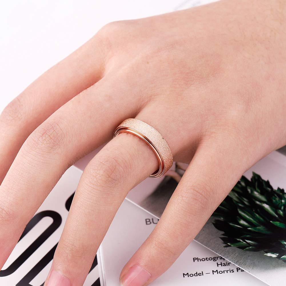 OreilleStar Anxiety Ring for Women Fidget Spinner Ring Fidget Toys Adults Titanium Stainless Steel Thumb Ring 6mm Wide Rose Gold Size 8