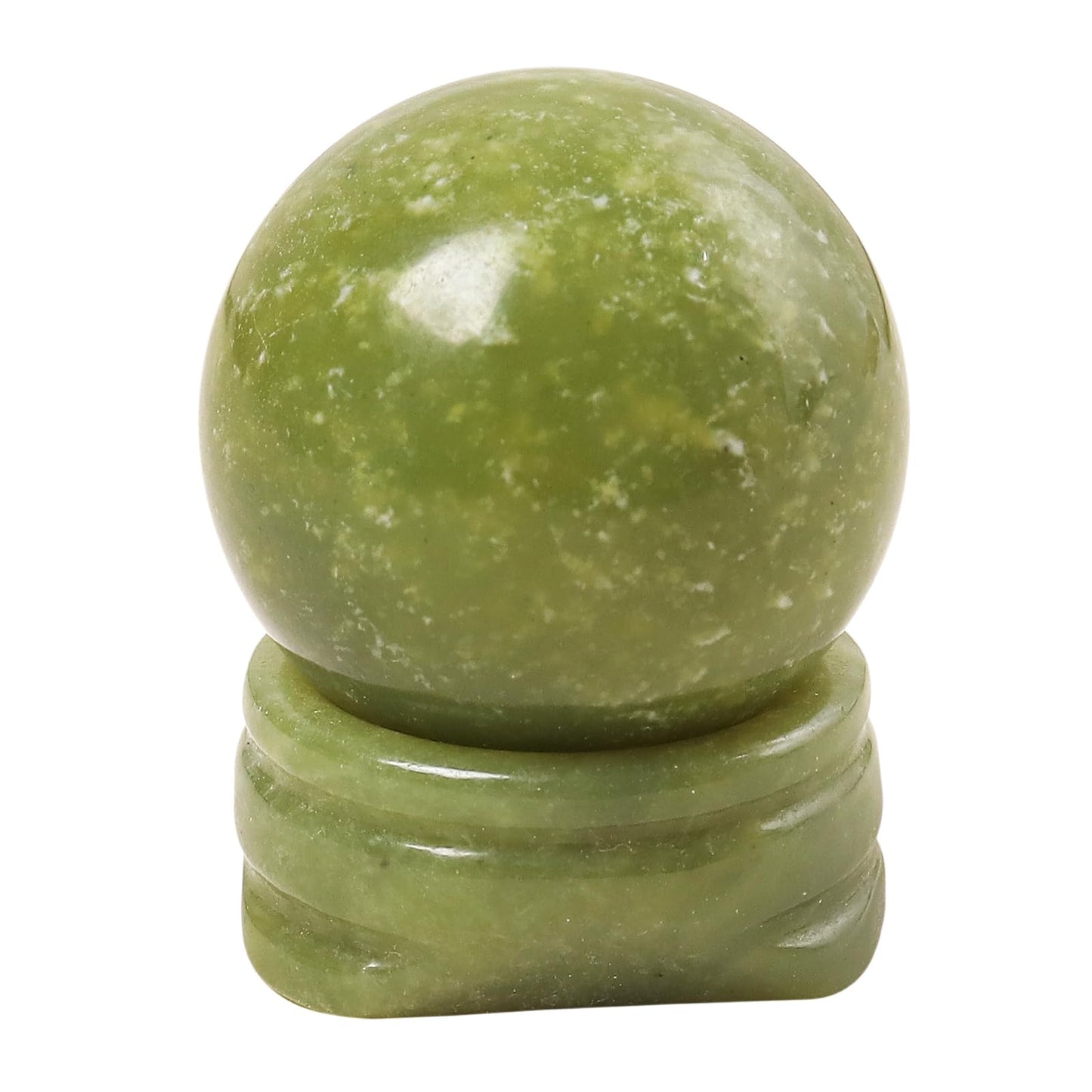 Casaper Natural Green Jade Ball with Stone Stand, Healing Crystal Sphere for Home Fengshui Yoga Meditation, Reiki Energy Balancing 1.18”(30mm)