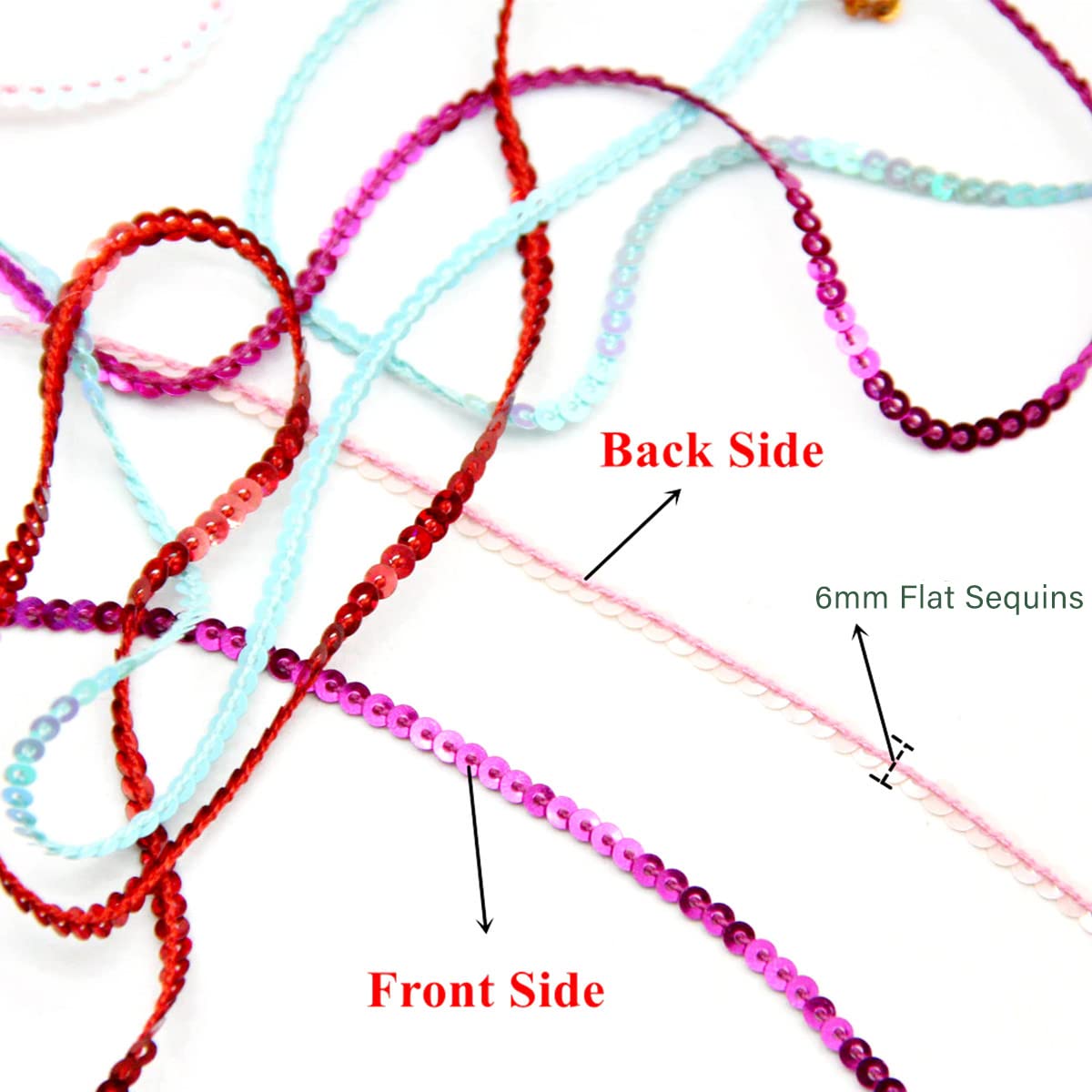 Zhiheng 100 Yards 6mm Round Flat Sequin Trim Spangle Paillette Sequins Roll Sequin String Ribbon Roll for Crafts Fringe Sewing Embellishments Costume Accessories (Red)