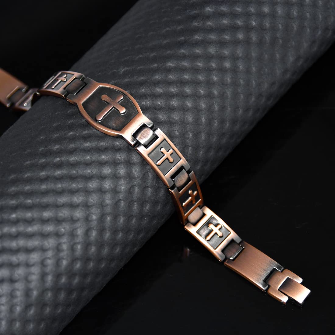 Cigmag Copper Bracelet for Men Double Row Ultra Strength Magnets Pure Copper Magnetic Bracelet & Ring with Adjustable Sizing Tool (Cross)