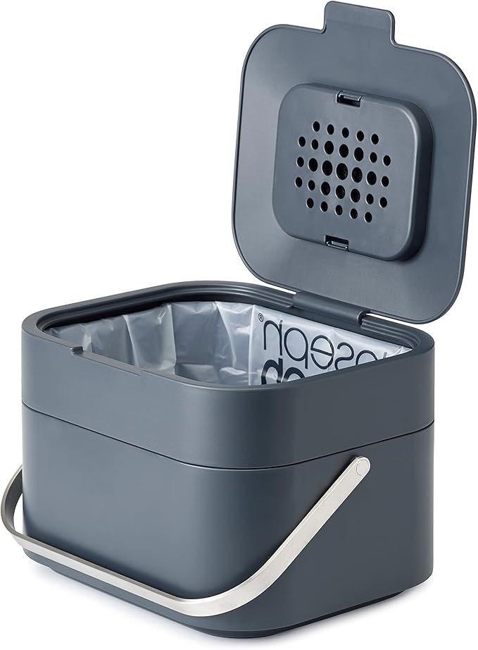 Joseph Joseph Intelligent Waste Compost Bin Food Waste Caddy with Odor Filter and Ventilation, 1 Gallon / 4 liters, Graphite