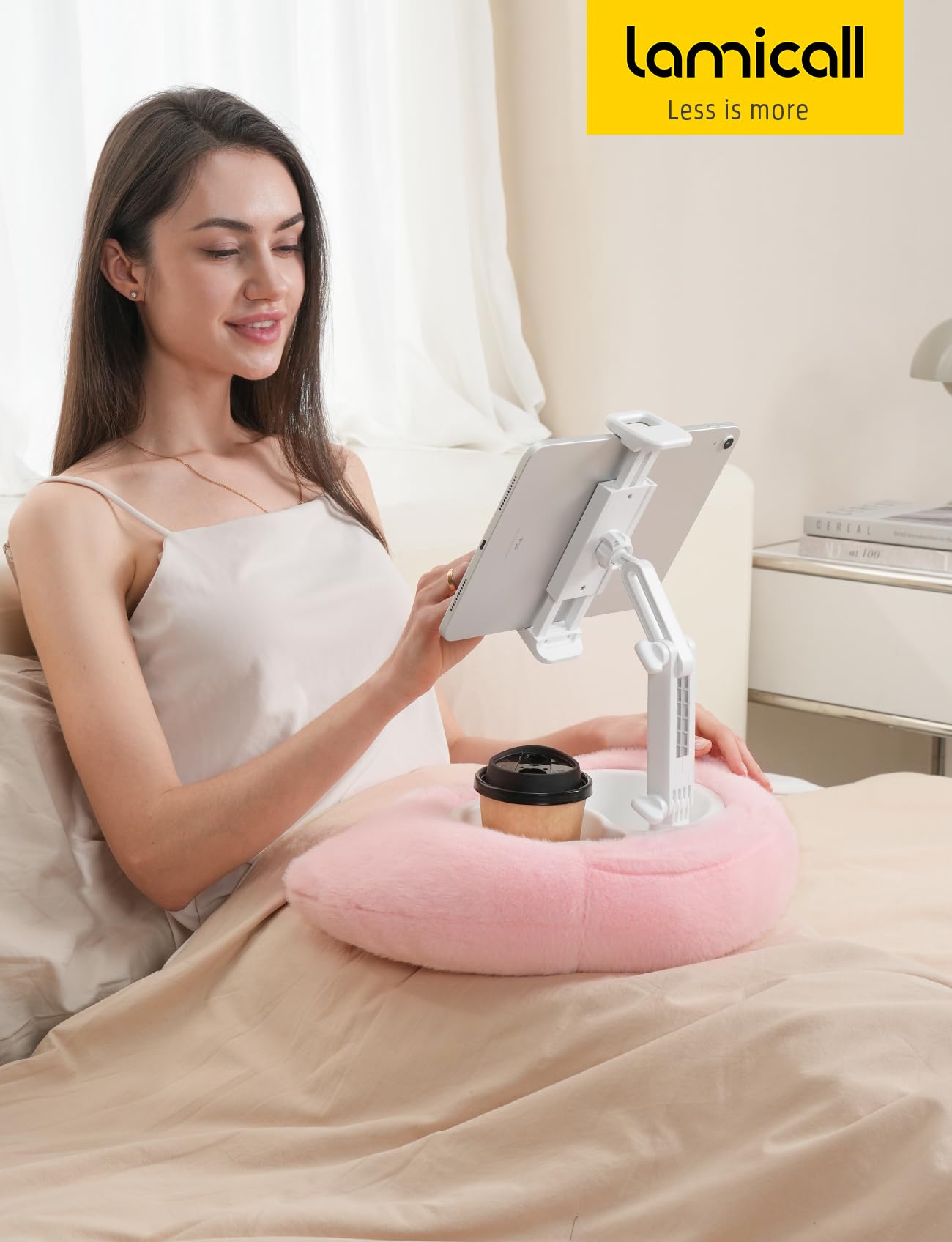 Lamicall Kindle Holder Tablet Pillow Stand - [360° Adjustable Arm][Soft & Washable] iPad Lap Holder, Kindle Accessories for Reading in Bed, iPad Stand with Bowl for 4.7-13" Tablet, E-Reader, iPhone