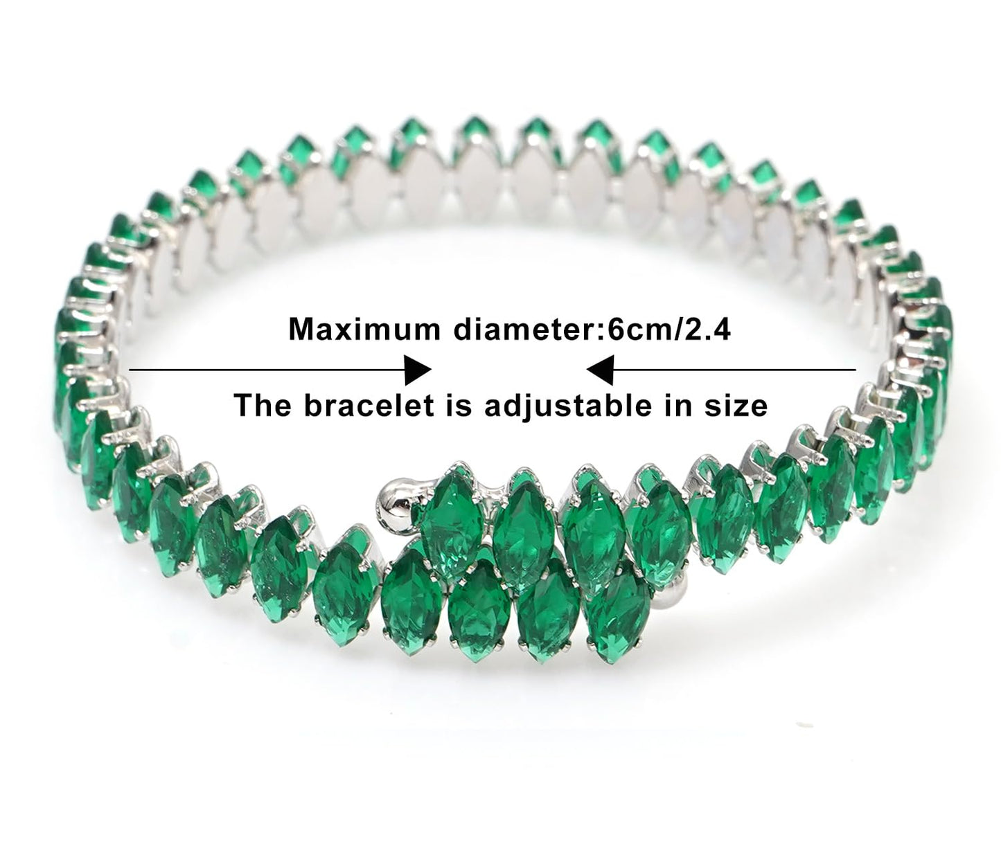 Wovanoo Rhinestone Cuff Bracelet Cubic Zirconia Tennis Bracelets Open Adjustable Elastic Bangle for Women Silver Green