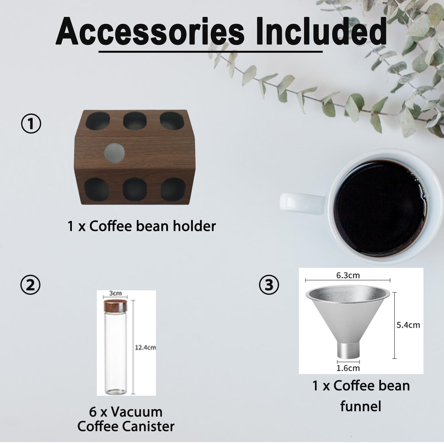 K KAFFEELUX Wooden Coffee Bean Sampling Set with Test Tubes, Funnel - Coffee Bean Storage & Tasting Kit for Coffee Lovers, Cafes (F)