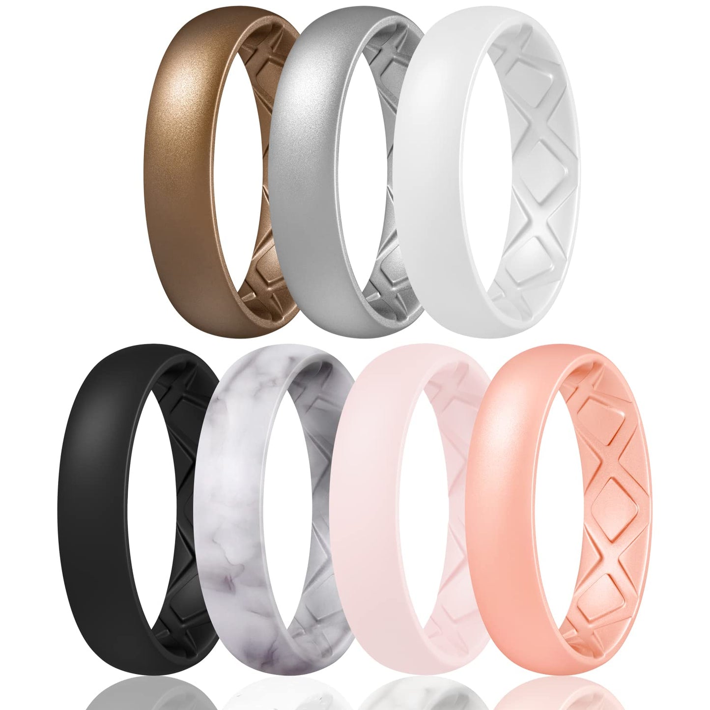 Egnaro Women's Engagement Rings, Silicone Inner Arc Ergonomic Breathable Design with half sizes, Rubber Wedding Band Rings，5.5mm Wide-2mm Thick