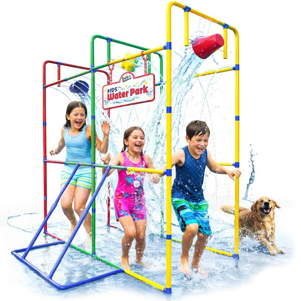 Backyard Waterpark with Splash Wheel, Dump Buckets for Kids Outdoor Water Play