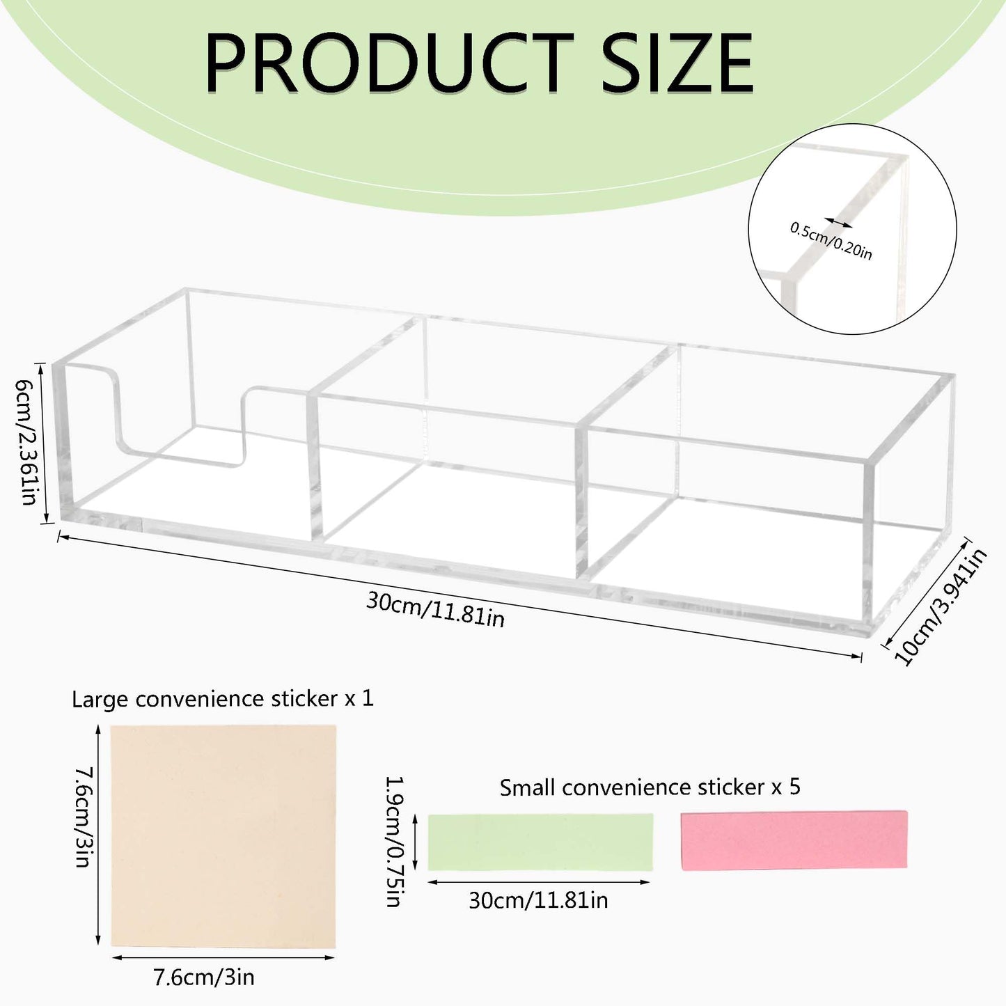 Dealpoli Acrylic 3in1 Sticky Note Holder Desk Organizer, 11.8" x 3.94" x 2.36" Self-Stick Memo Pad Dispenser for School Office Home Post Bank with 3 Compartments (DP003)