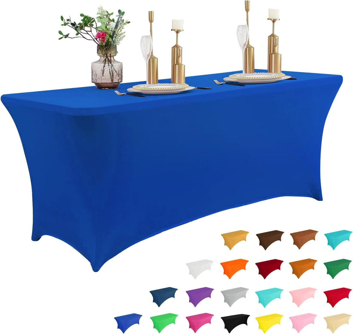 IVAPUPU 4FT Table Cloth for Rectangular Fitted Events Stretch Royal Blue Table Covers Washable Cover Spandex Tablecloth Protector for Party, Wedding, Cocktail, Banquet, Festival