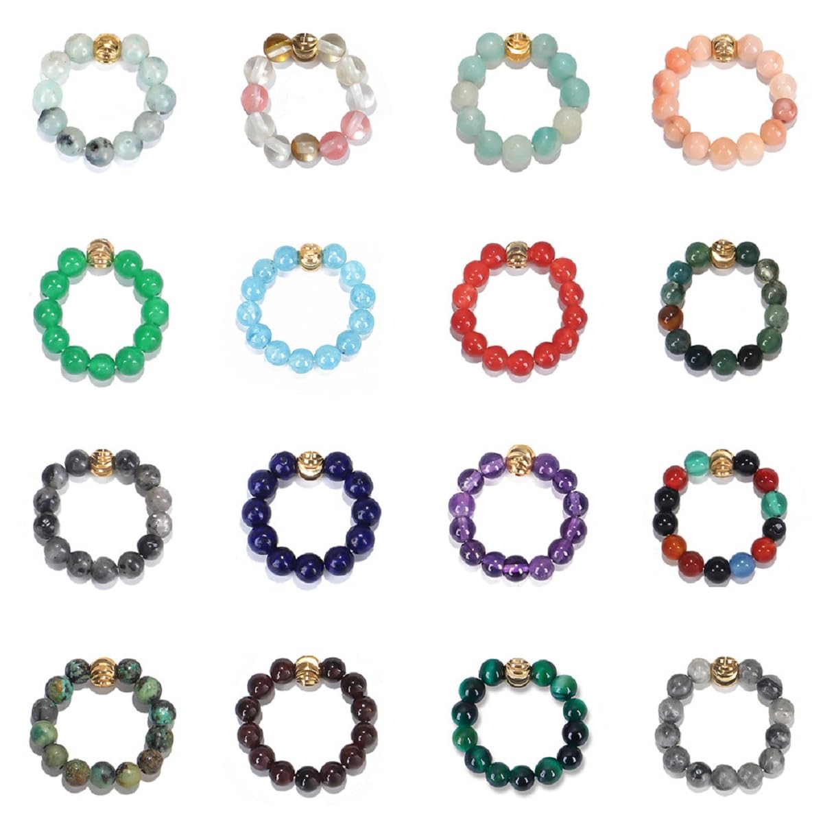 oasymala 4mm Handmade Healing Stone Beads Ring with Elastic Stretchy Cord, One Size Fits Most (Labradorite)