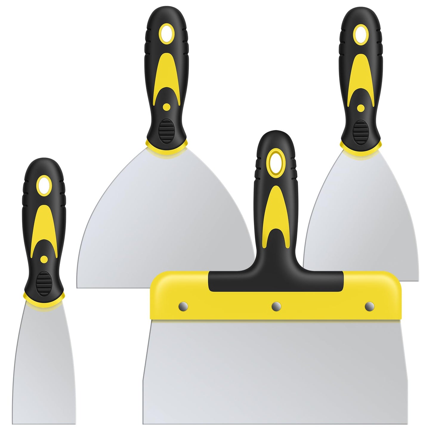 DEKEones Putty Knife Set, 4PCS Stainless Steel Scraper Paint Tool with Comfortable Grip for Drywall Repair, Wallpaper Removal and Plaster Scraping(2,4,6,8in)