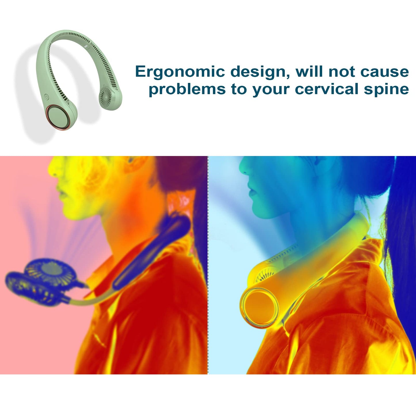 CIVPOWER Neck Fan: Portable Personal Neck Cooling Rechargeable Bladeless Fan - Hands Free 3 Speed 4000 mAh Battery USB Operated Wearable Headphone Design - Gift for Men Women Outdoor (Light Green)