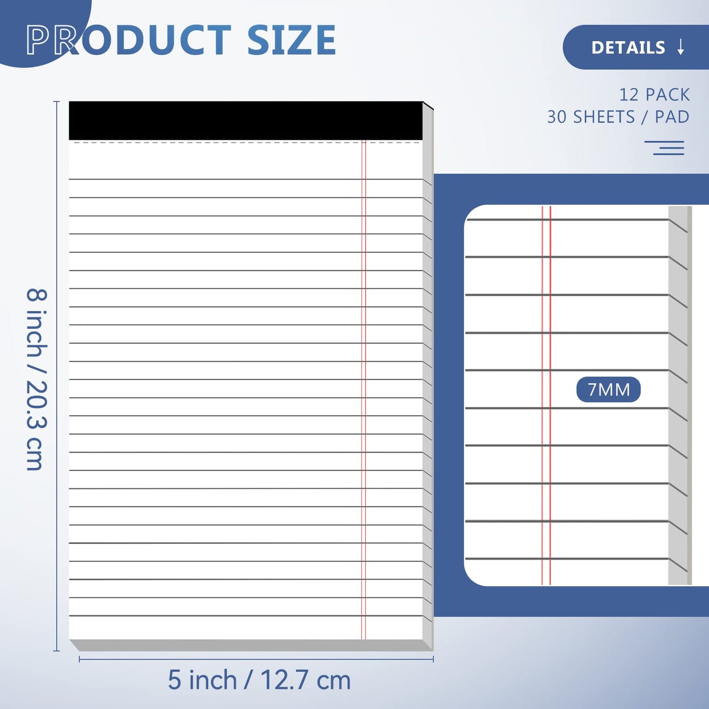 Nichela 5" x 8" Note Pads 12 Pack of Legal Pads 30 Sheets Notepad College Ruled Small Writing Pads Perforated Pages Paper Pads 80GSM Heavyweight Paper Note Pads for Home, Office, or School