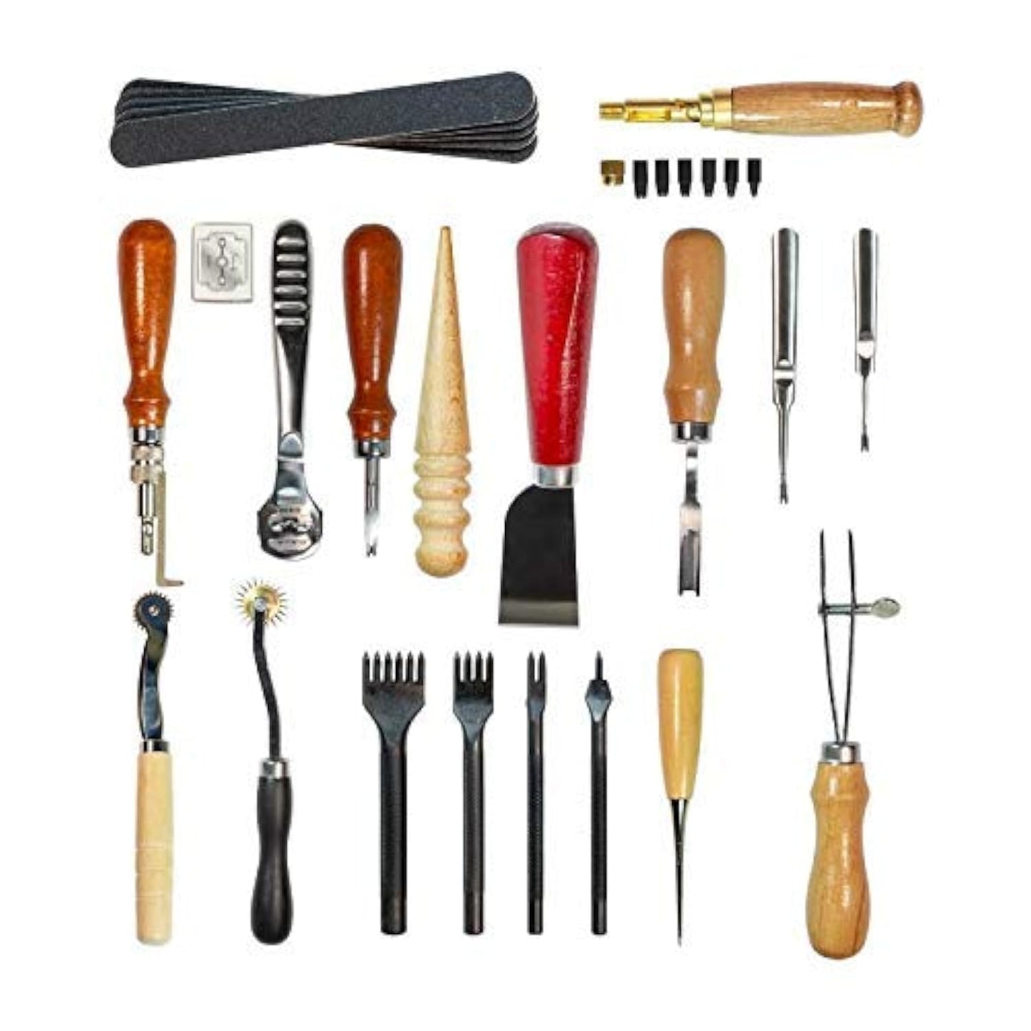 citian Leather Tools Kit Stitching Punch Sewing Carft DIY Tool Carving Craft Saddle Working Groover and 18pcs for Hand Set Prong