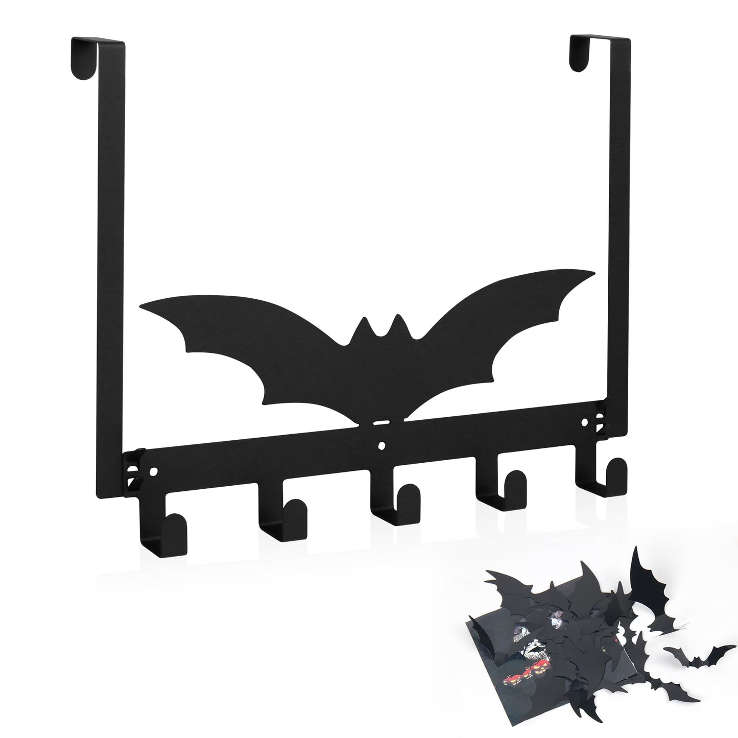 NomadSphere Bat Over The Door Hooks, Halloween Gothic Bathroom & Bedroom Decor Over Door Hanger, Wall Mount Rack for Towel, Hat, Coat, Cloth, Keychain, No Drill, 5 Hooks