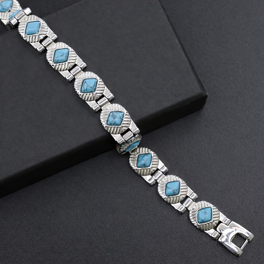 38 Elegant Stainless Steel Blue zircon Magnetic Bracelet for Women Magnetic Functions with Free Link Removal Tool Mother's gift (Silver With Blue Ziron)