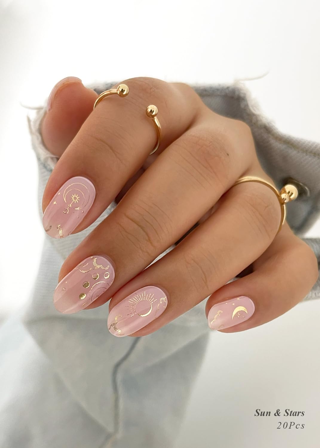AutyaMee Semi Cured Gel Nail Strips (Sun & Stars), Pink, 20 Pcs Gel Nail Wraps, Stickers, UV Light Required, Salon Quality, Long Lasting