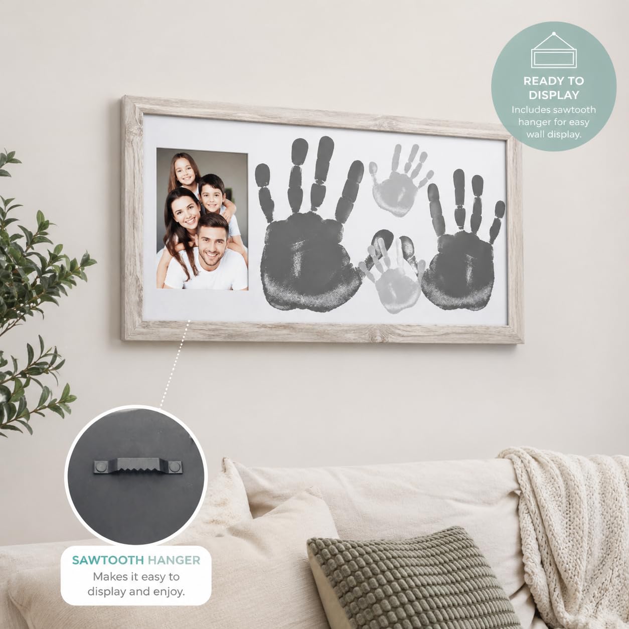 Kate & Milo DIY Family Handprint Frame Kit, Fathers Day Gift, Family Photo Keepsake Craft Frame with Paint, Rustic Farmhouse Home Décor