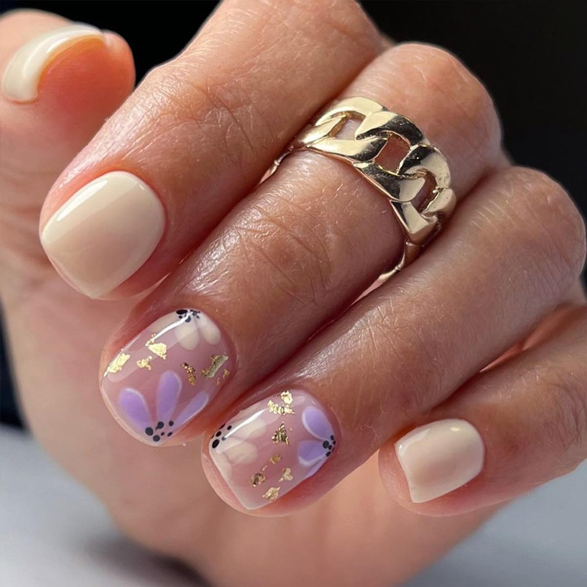 6 Packs (144 Pcs) Short Press on Nails Square Fake Nails Flower Press on Nails Summer Spring Acrylic Glue on Nails Full Cover Cute False Nail Tips Stick on Nail for Women Manicure 12 Size - 6 Style