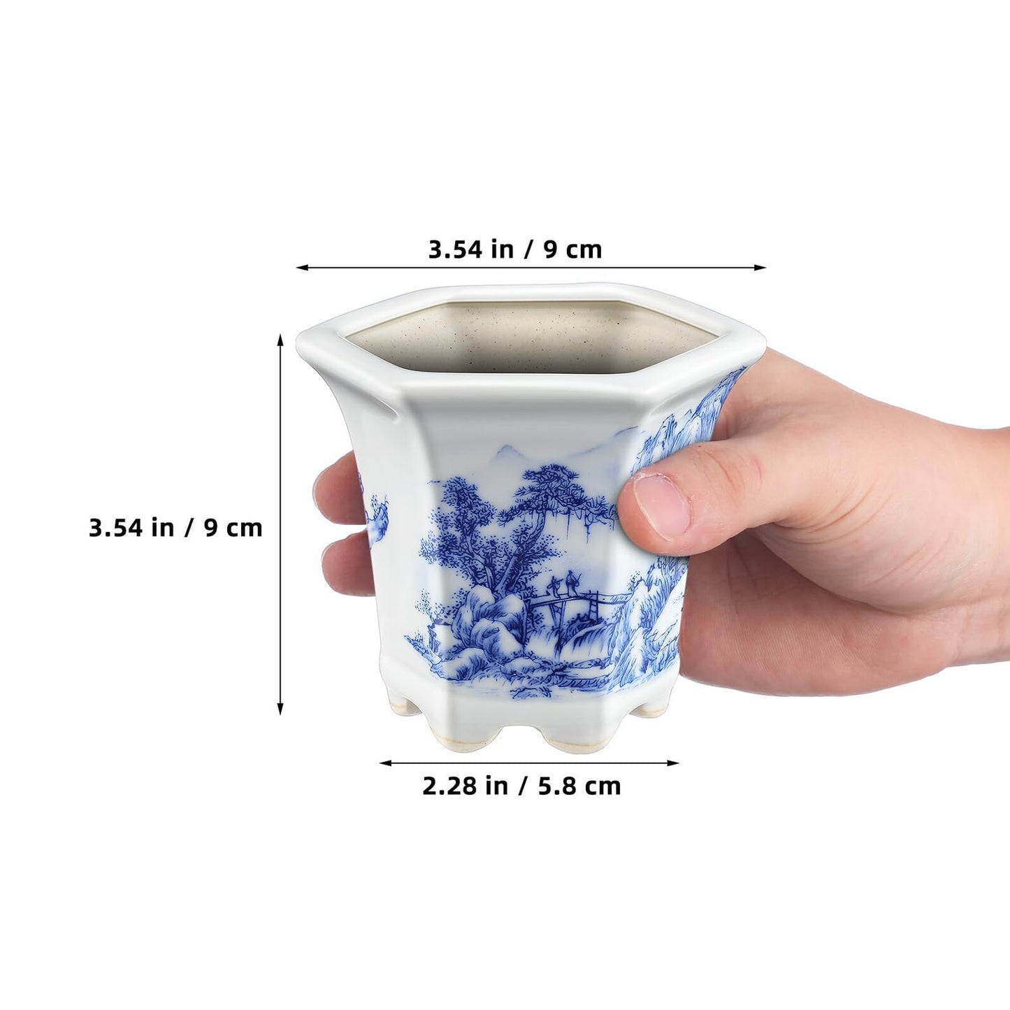 Yardenfun Blue and White Porcelain Planter Pot for Indoor Plants Small Ceramic Succulent Flowerpot Asian Style Oval Home Garden Decor