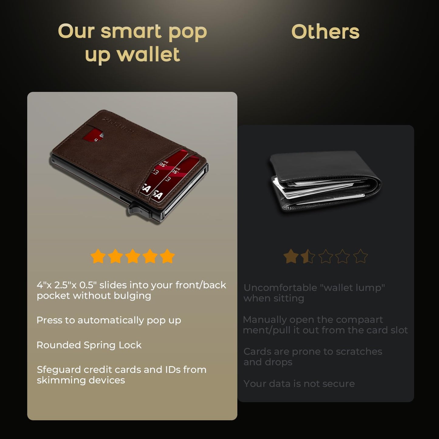 RUNBOX Slim Card Wallet for Men with ID Window – Minimalist RFID Wallet, Pop-Up Function, Ultra Thin Design, Metal Business Card Case Holds 8+ Cards, Gifts for Men, Men's Accessories