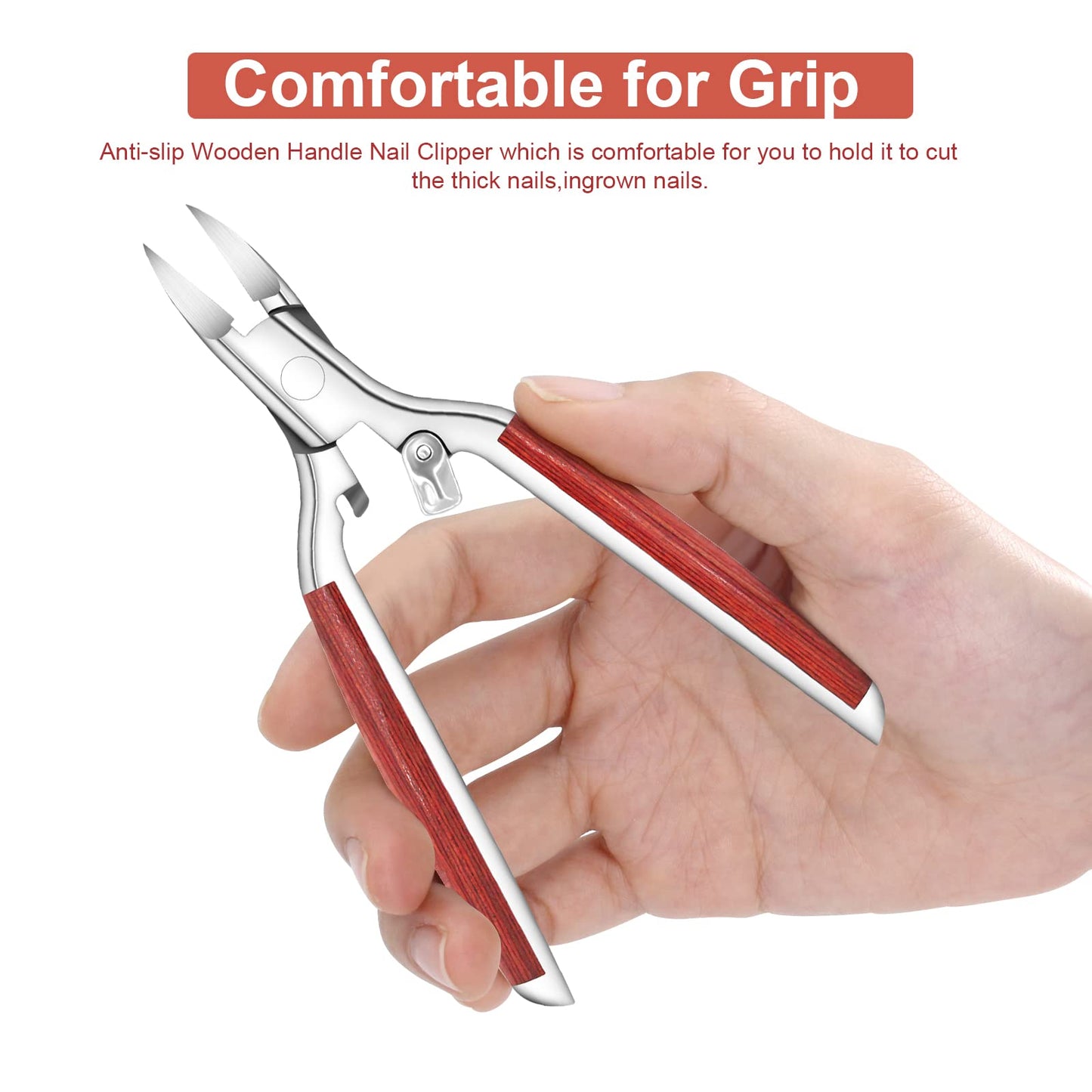 Nail Clipper,Toenail Clippers for Thick and Ingrown Nails,Heavy Duty Podiatrist Toenail Nippers for Seniors Fingernails,Toenails Pedicure,Wooden Handle,Sharp Blade