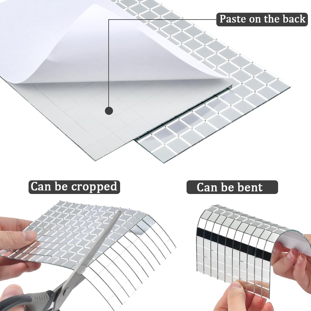 OTYMIOW 2250 PCS Disco Ball Tiles, 10 x 10 MM Self-Adhesive Disco Ball Stickers, Mosaic Mirror Tiles
