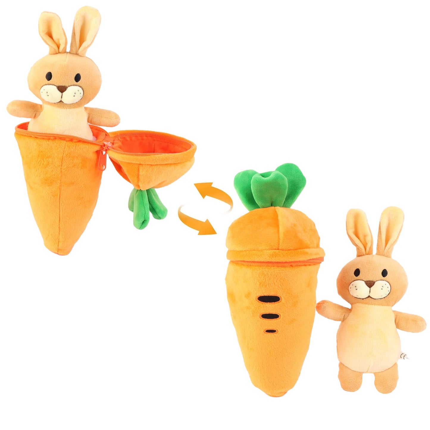 unsnurnoch Carrot Plush Toy with Bunny Inside 11" - Interactive Zipper Design, Rabbit Stuffed Animal, Cute Easter Gift & Home Decor, Soft Bunny Stuffed Animal for Kids & Collectors