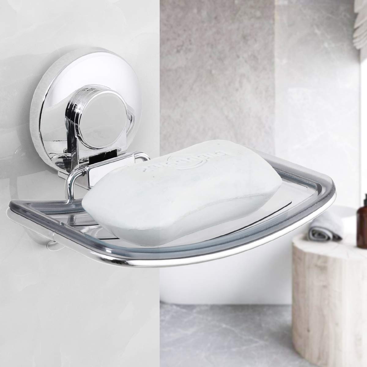Chrome Suction Cup Soap Dish Holder for Shower Wall Drill