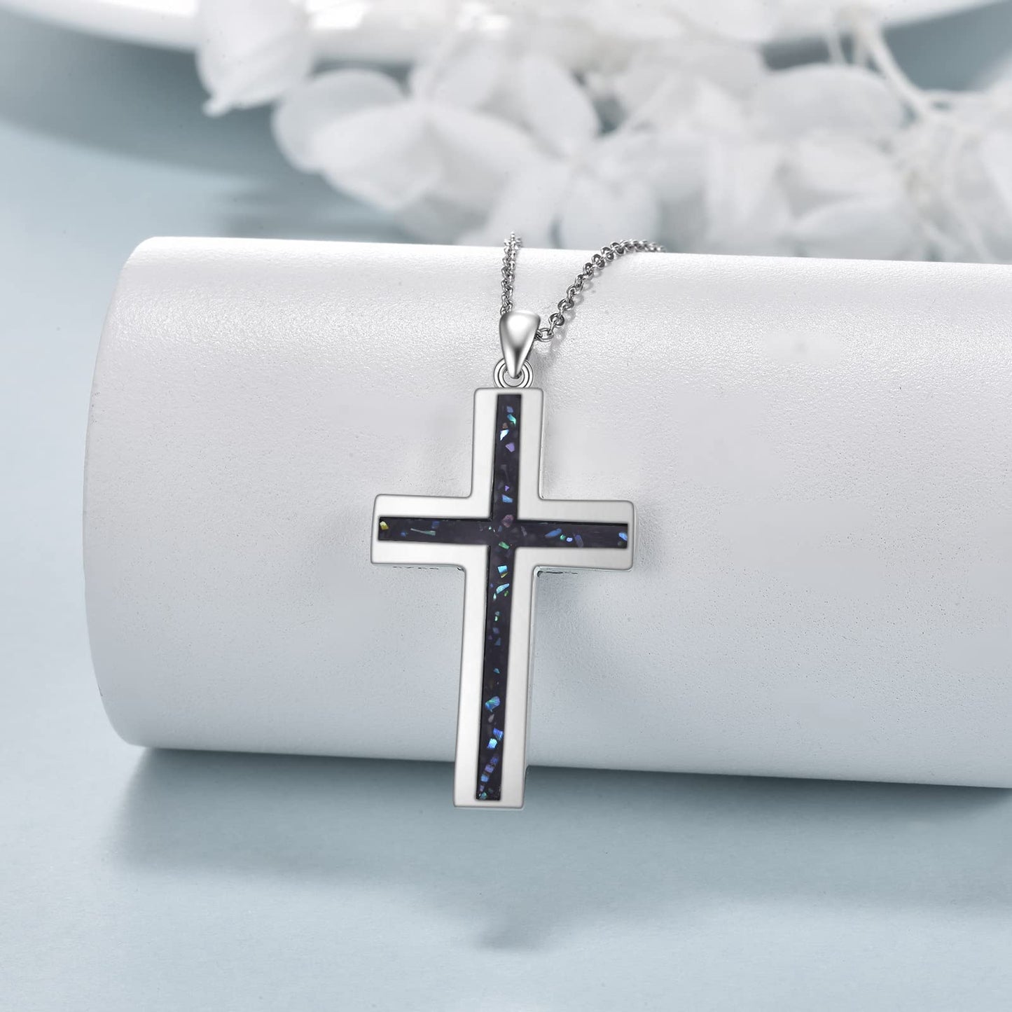 YFN Cross Necklace Sterling Silver Abalone Shell Cross Pendant Jewelry Gifts for Women Men