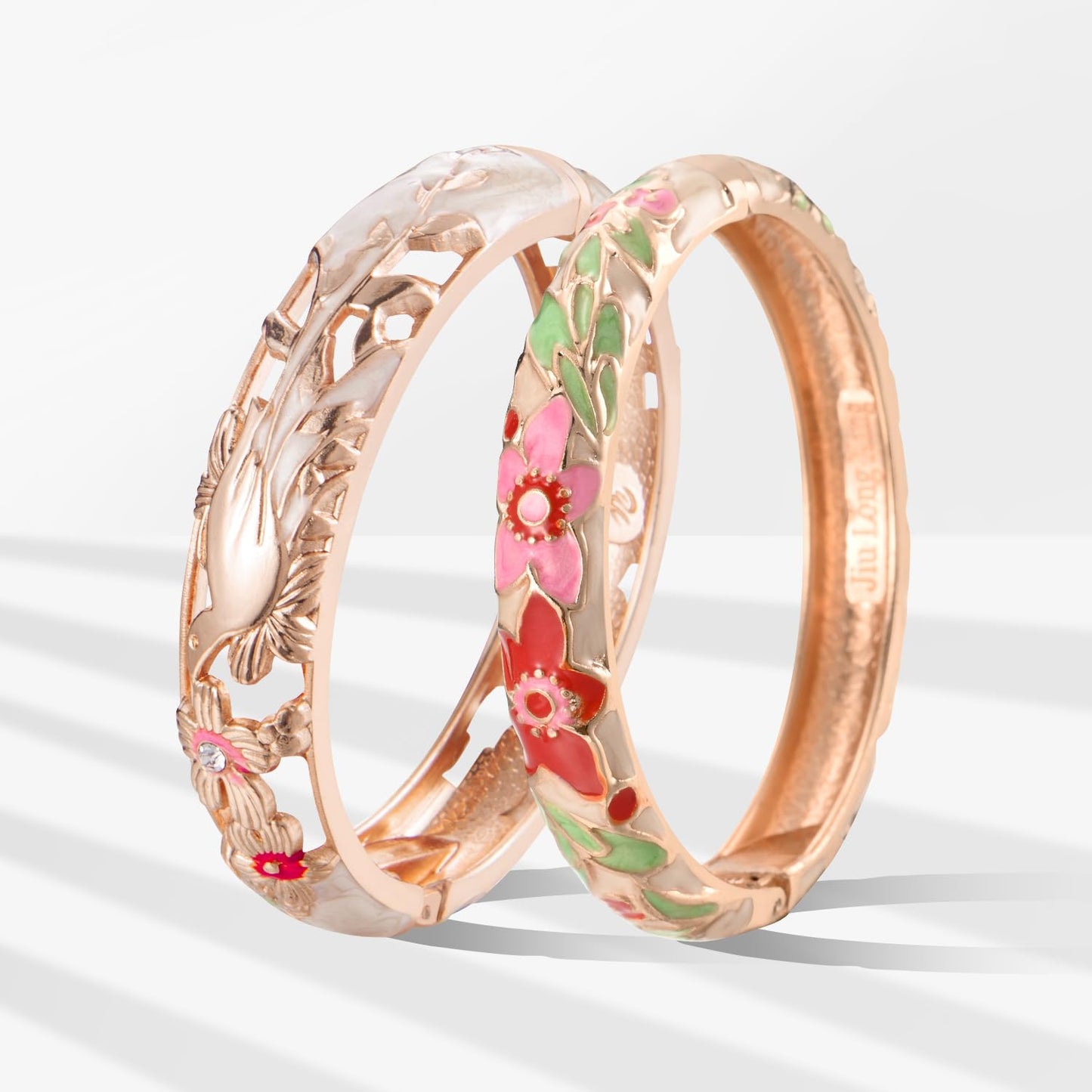wynameleri Vintage Cloisonne Jewelry Gorgeous Rhinestone Handcrafted Bracelets Enamel Flower Bird Hinged Cuff Bangles Gifts 88A31-55A101 Cream White