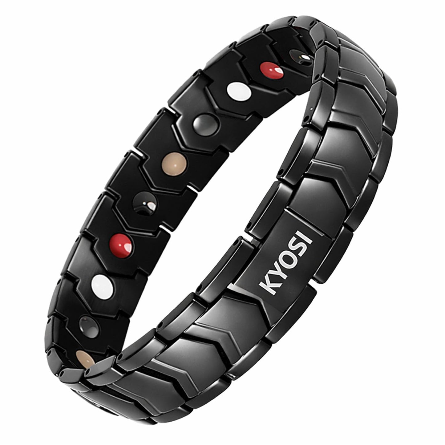 KYOSI Magnetic Bracelets for Men 5 Elements, Wide Stainless Steel Bracelet Link Adjustable, Magnet Bracelet Mens Gift (Black)