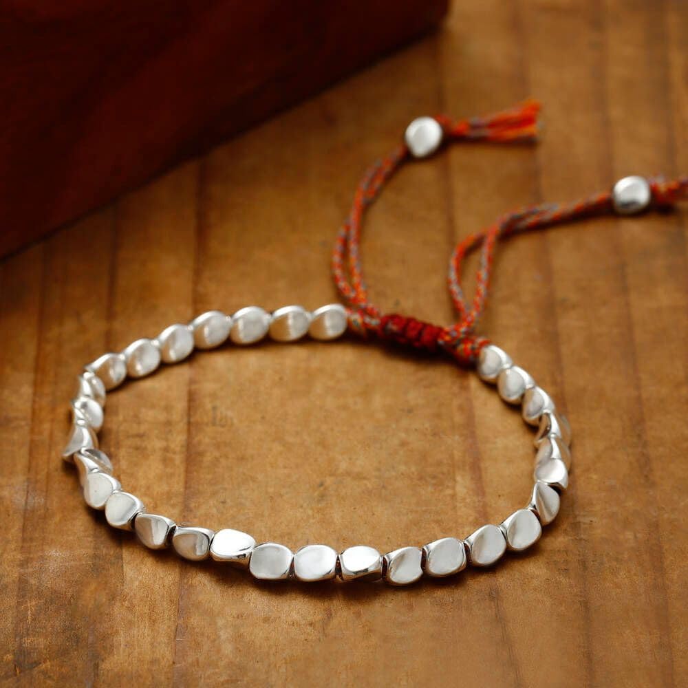 Buddha & Karma Tibetan Copper Beads Bracelet – Handmade Energy Healing for Strength, Balance & Protection – Adjustable Spiritual for Men & Women (Silver)