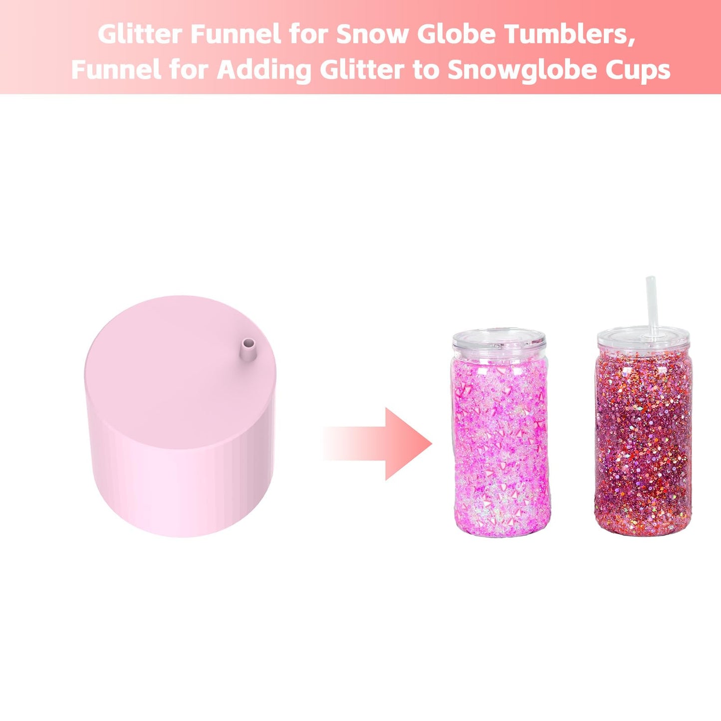 Snow Globe Glitter Funnel - Pink DIYGlitter Cup Making Tool for Adding Glitter to Snow Globe Tumblers, 1-Pack (Cups Not Included)