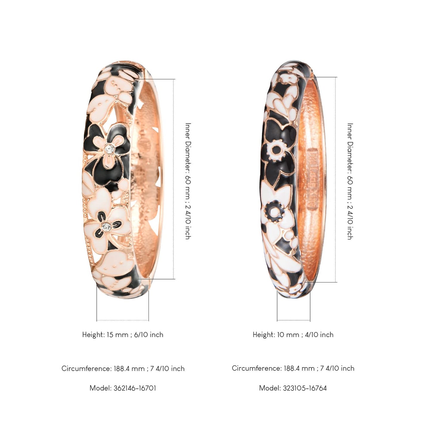 UJOY Fashion Cloisonne Bracelets Colorful Enameled Leaf Spring Hinged Plated Bangles Womens Jewelry Gifts 88A22 Black