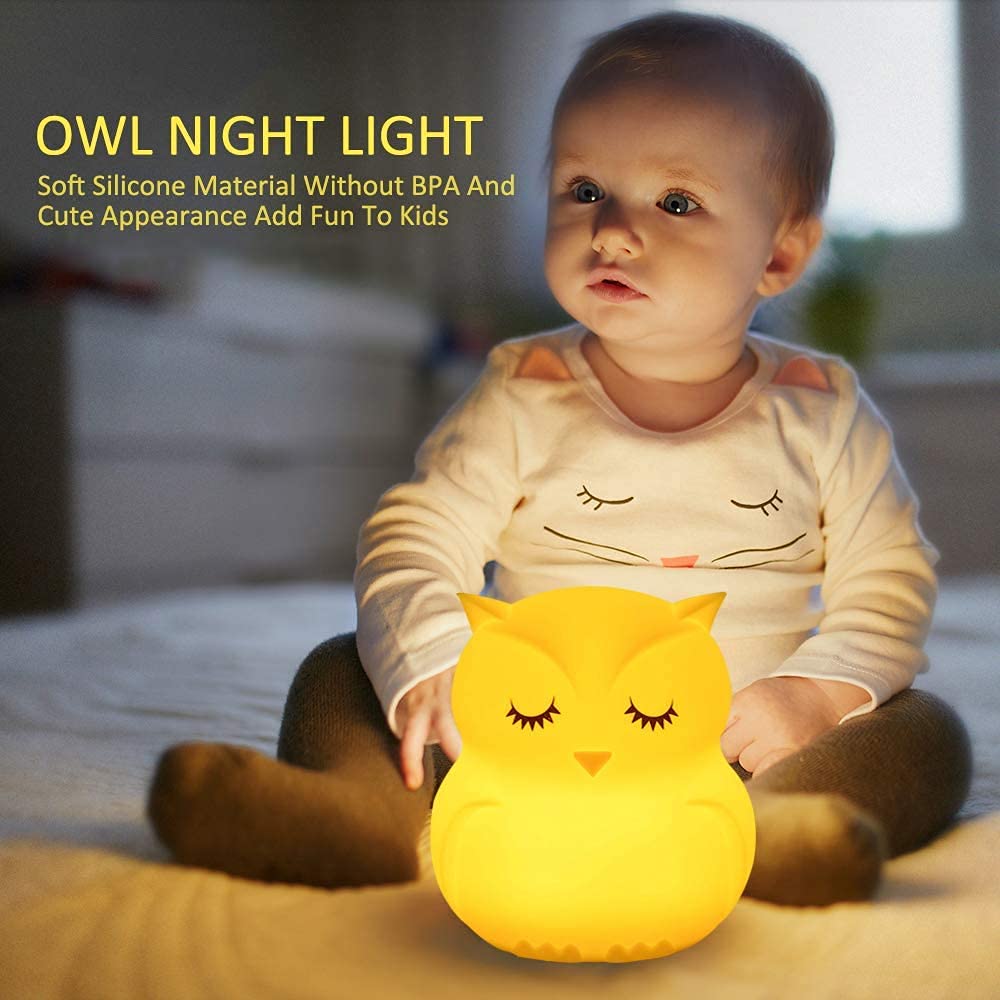 Tianhaixing Animal-Shaped Big Night Light for Children/Adults, Rechargeable LED Soft Silicone (BPA Free) Bedside Lamp, Adjustable Brightness and 9 Colors by Touch Control & Remote Control (Big Owl)