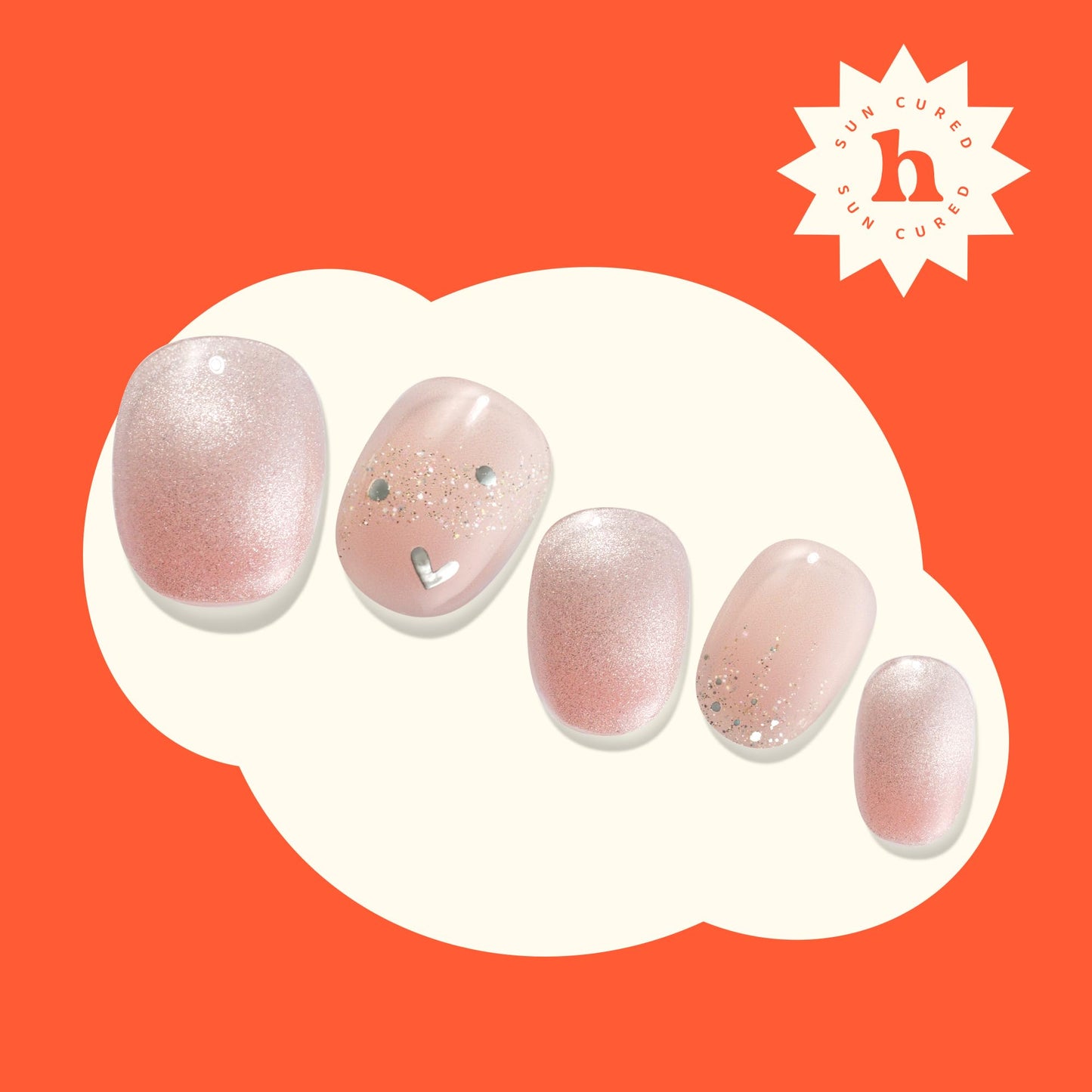 Heyhae Semi Cured Gel Nail Strips | No LED Lamp Needed | Glitter, Pink, Spring | Easy Apply & Remove, Salon Quality | Includes 28 Strips, 1 Prep Pads, Nail File & Wooden stick - Hey, I Miss You