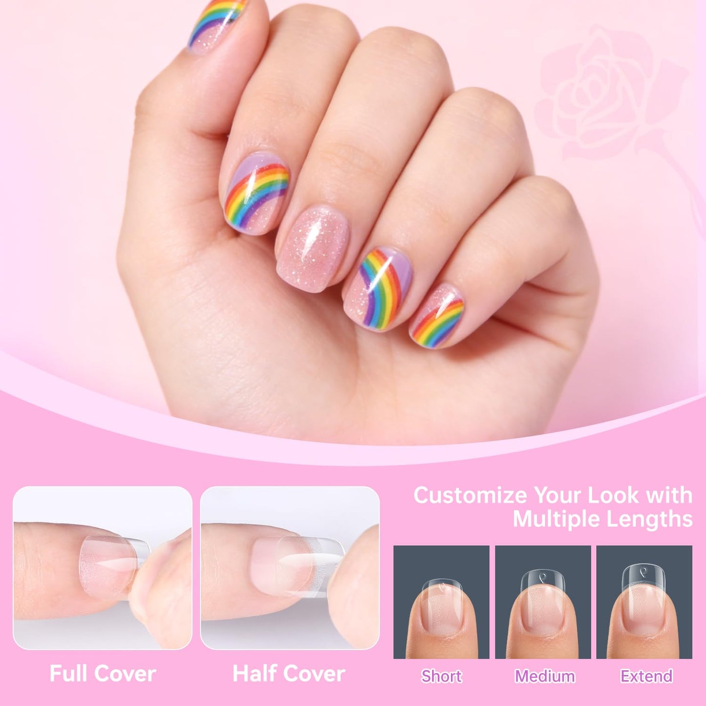 Ranrose Oval Nail Tips Bundle – 600PCS Short Half Cover Nail Tips (12 Sizes) for DIY & Salon Use + 360PCS Kids Squared Oval Press On Nails for Girls 4–8, Half Matte Manicure Set