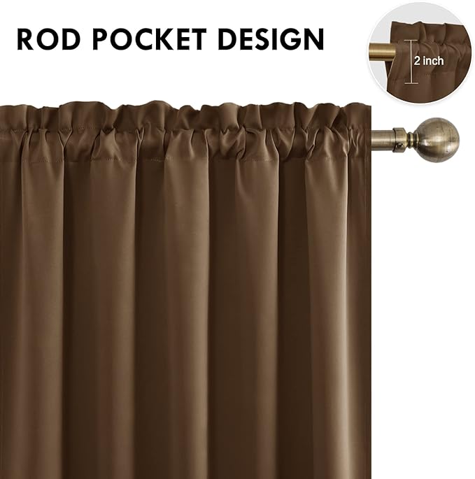 DWCN Brown Blackout Curtains for Bedroom, Thermal Insulated Energy Saving Room Darkening Curtains for Living Room (W60 x L84 inch, Set of 2 Panels, Top of Rod Pocket)
