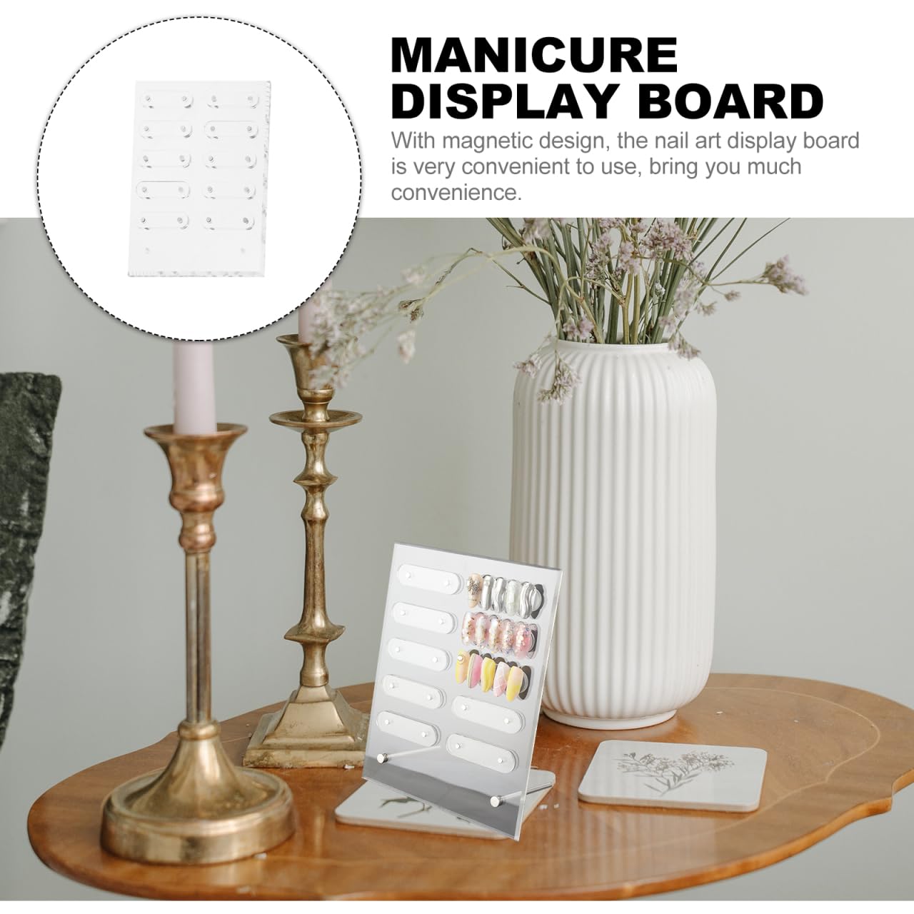 Hemoton Magnetic Nail Display Board Acrylic Manicure Tips Holder with Stand for Salon and Personal Nail Art Show