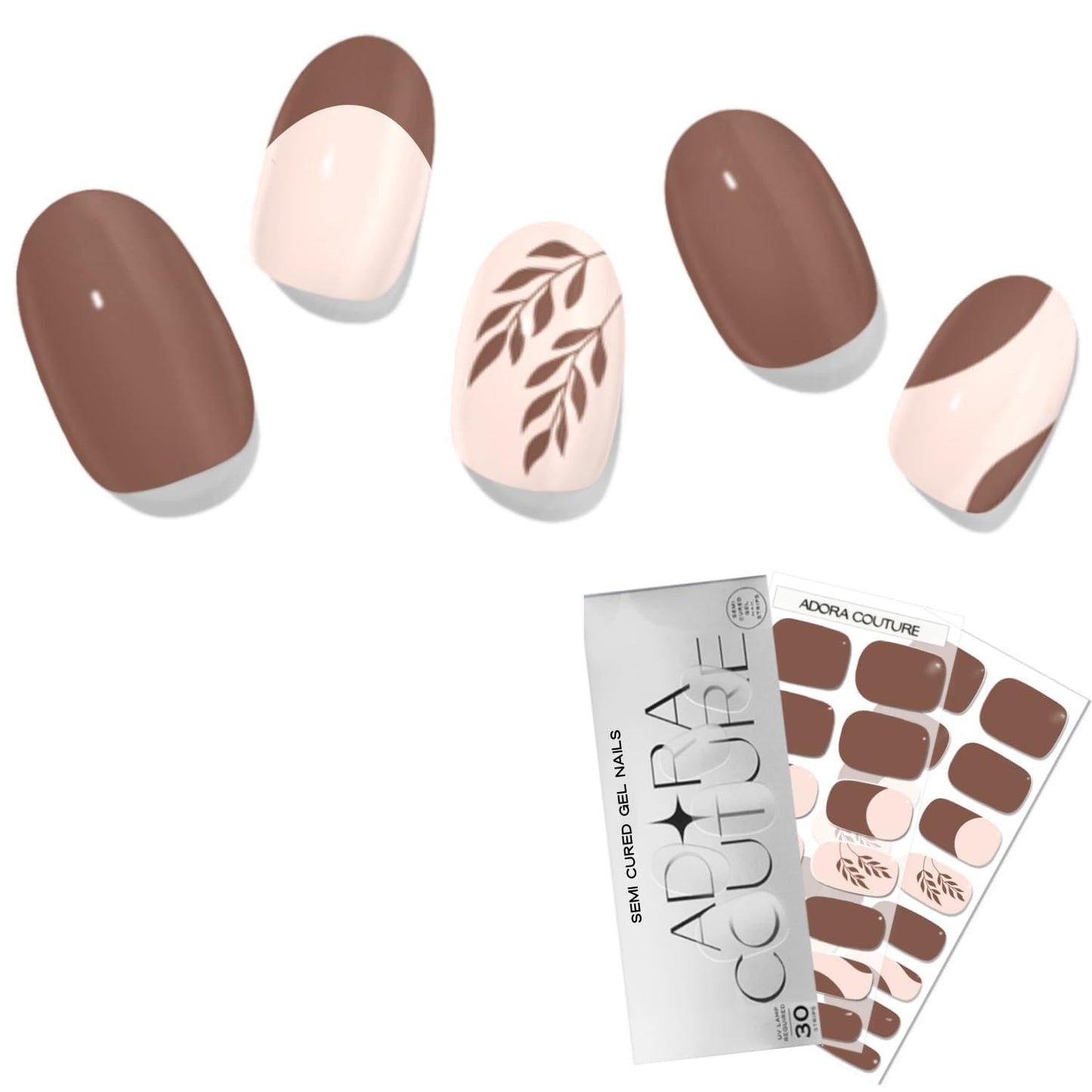 Semi Cured Gel Nail Strips with 30 Pieces – UV Gel Nail Stickers & Nail Wraps, Complete Manicure Kit Includes Prep Pads, Nail File and Wooden Stick, Easy Application, UV Light Required (Beige Bloom)