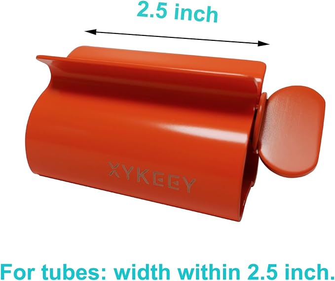 XYKEEY Set of 2 Toothpaste Squeezer Rollers, Metal Toothpaste Tube Wringer Seat Holder Stand (Orange)