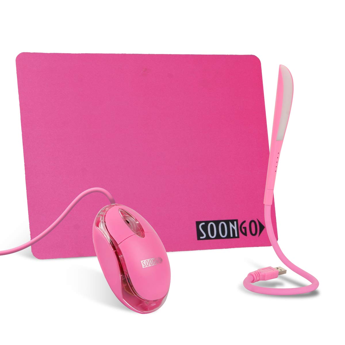 Pink Mouse and Pad USB LED Light 3 in 1 Gift Comb Kids Mouse for Laptop Home Office Travel by SOONGO