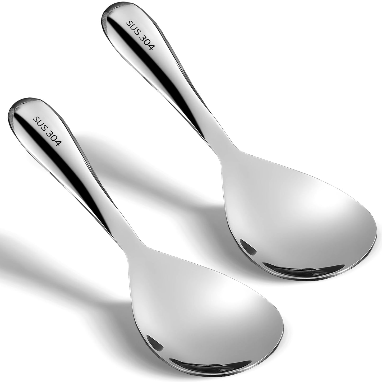 Comicfs 2Pcs Rice Spoon 304 Stainless Steel Rice Paddle Spoon Thickened Nonstick Rice Spatula Rice Scooper Rice Cooker Spoons Food Serving Scooper Kitchen Utensils for Home Restaurant Hotel (Bright)