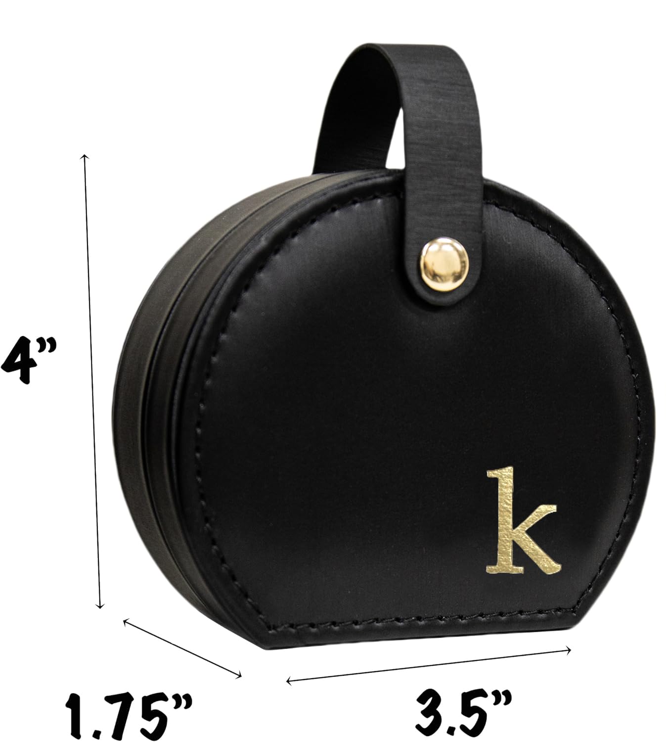 COLLECTIVE HOME - Travel Jewelry Case, Elegant Half-Moon Design with Gold Monogram, Detachable Handle, Personalized Accessory Organizer, Gift for Fashion-Forward Women and Teens, Black (k)