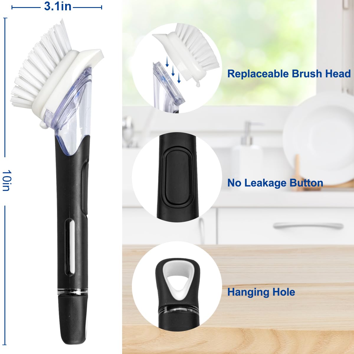 CELOX Dish Brush with Soap Dispenser, Soap Dispensing Dish Brush for Pot Pan Sink Cleaning