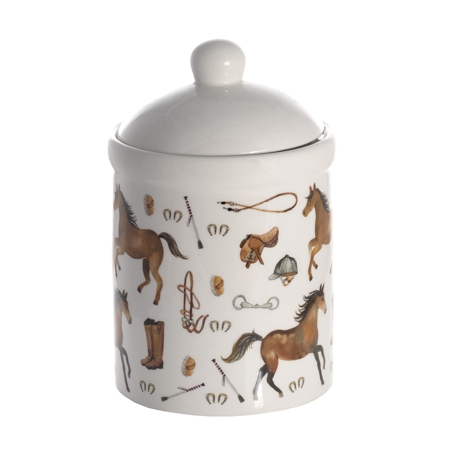 SPOTTED DOG GIFT COMPANY Ceramic Jar with Lid for Countertop, Cute Equestrian Themed Decorative Jar Kitchen Food Storage Container for Coffee Tea Sugar, Horse Gifts for Women 30oz
