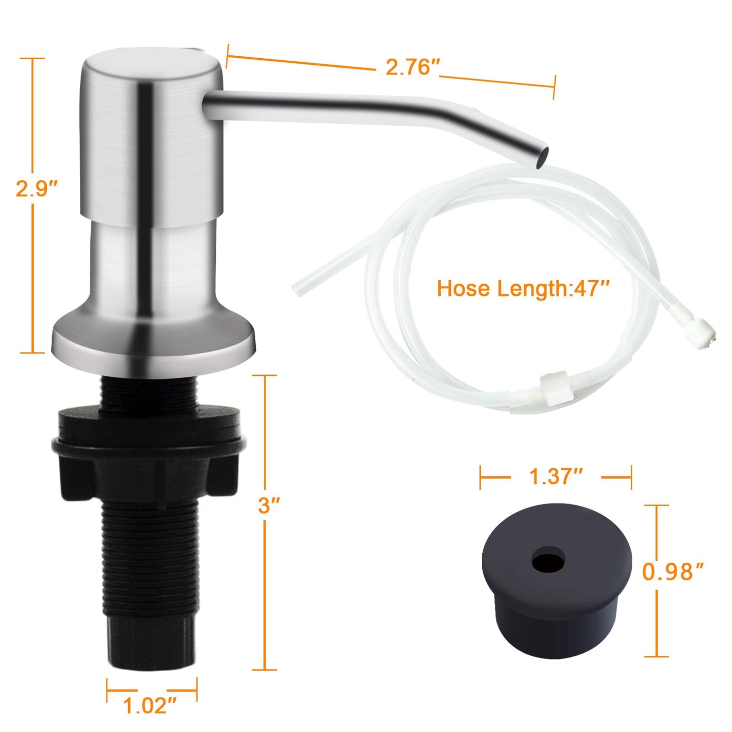 Sink Soap Dispenser, Kichen Sink Soap Dispenser, 47" Extension Tube kit, Under Sink Soap Dispenser Pump, No Need More Refills （Brushed Nickel, 2 Pack）
