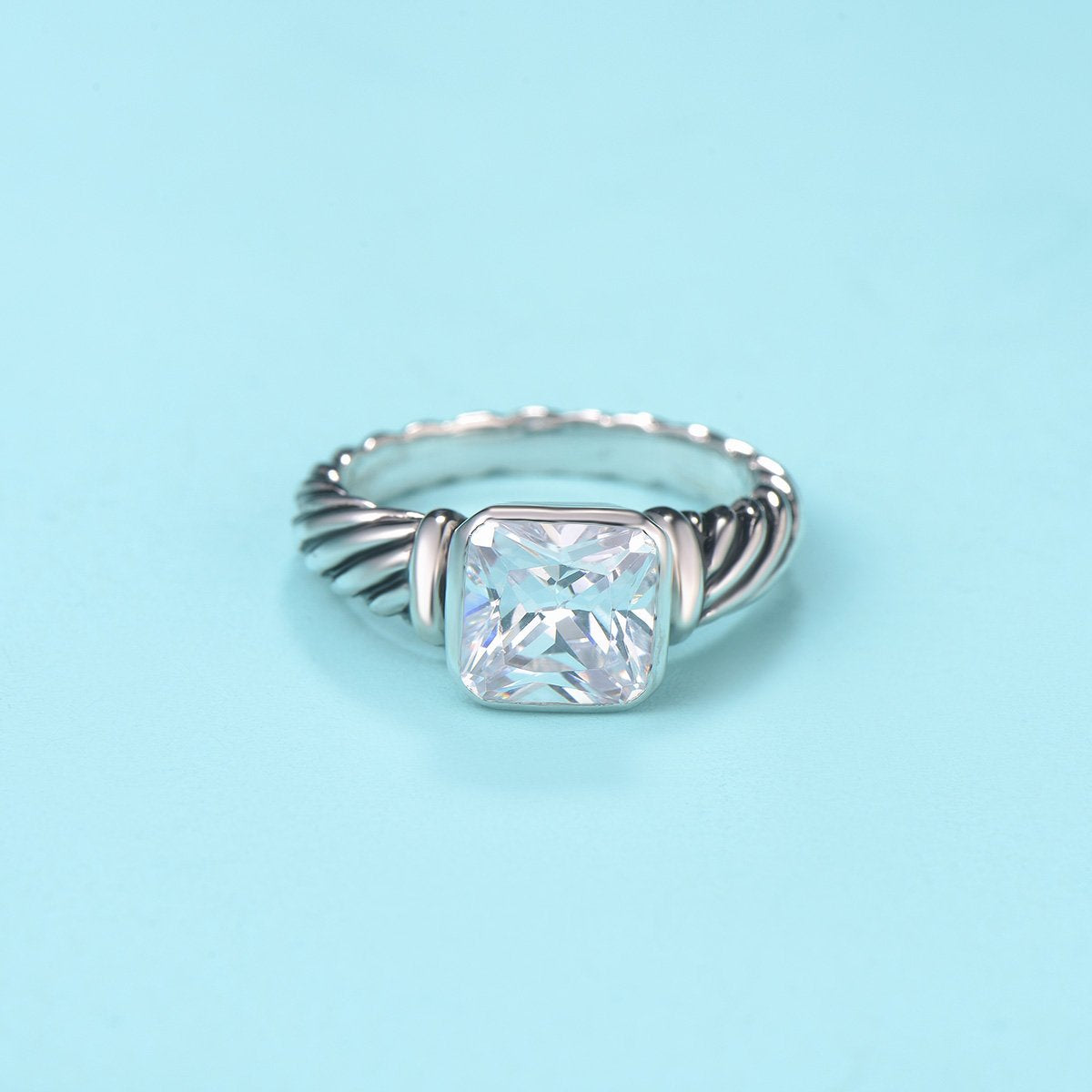 UNY Jewel Twisted Cable Wire Petite CZ Ring Designer Inspired Fashion Brand Christmas Valentine Women Dupes Jewelry Gift (Aqua, 7)