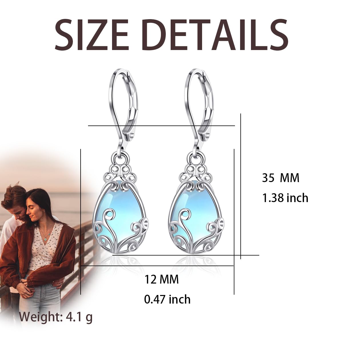 TALYKONG Moonstone Earrings for Women Teardrop Leverback Dangle Earrings for Women(moonstone teardrop)