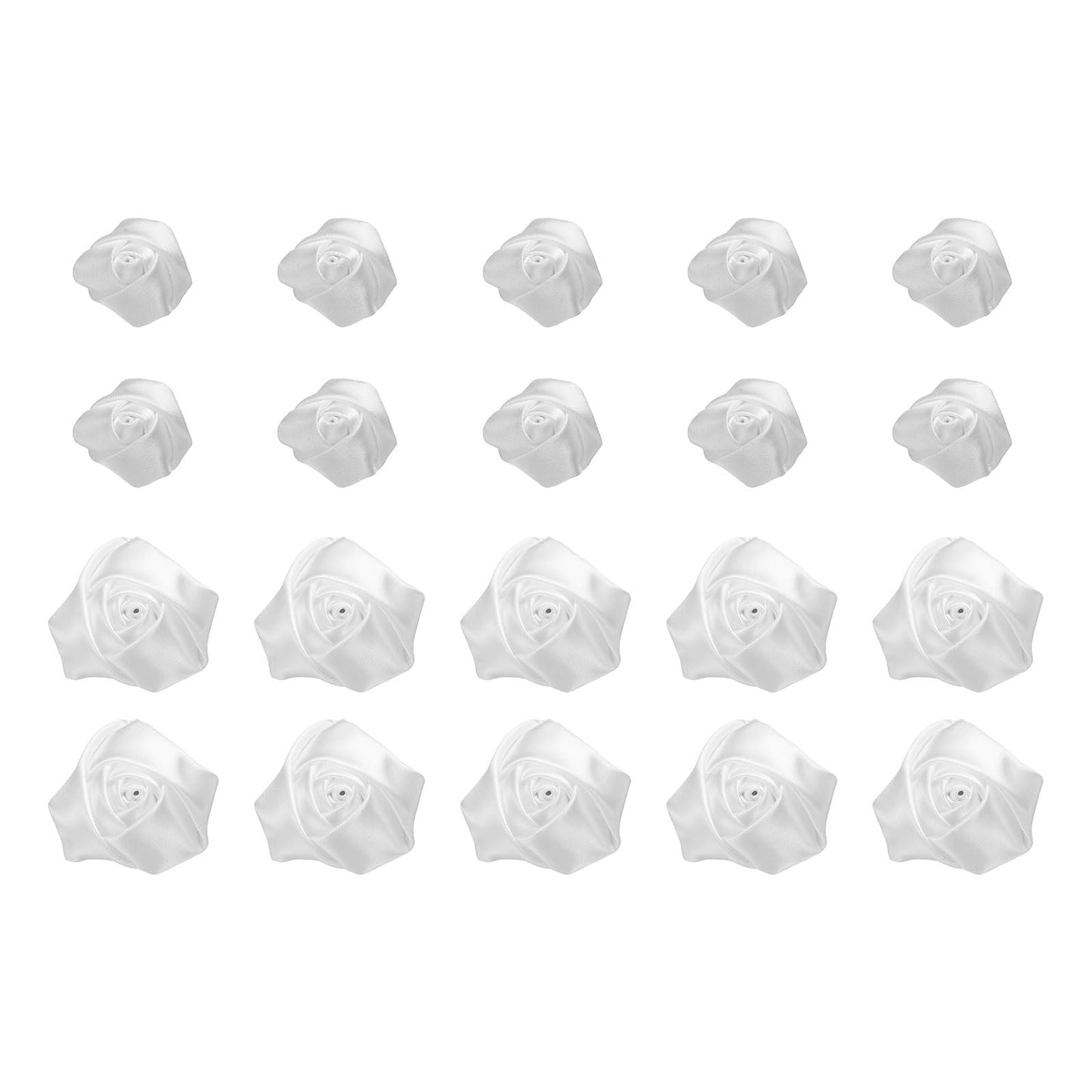 uxcell 20pcs 2Size Satin Ribbon Roses 2.5cm/5cm Ribbon Flower Rose Artificial Fabric Flowers for DIY Crafting Accessories Sewing Wrapping Wedding Gift Decoration (White)